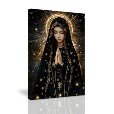 Imagem de QIXIANG Arte de parede em tela da Virgem Maria Decoração de parede com imagem religiosa Nossa Senhora de Guadalupe Pintura de Oração Impressão Católica Decoração de Igreja Emoldurada (Branco, 30,5 cm
