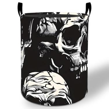 Imagem de Cesto de roupa suja com caveira, 50 x 40 cm, balde de armazenamento de roupas Oxford dobrável gótico de terror à prova d'água para quarto, banheiro, quarto, berçário, decoração, organizador de