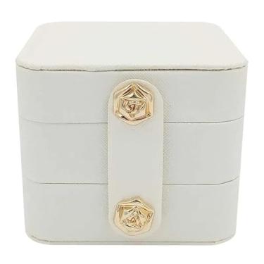 Imagem de Porta Joias 3 Andares 9,5x9,5x8cm - Organizador de Viagem para Anéis, Brincos e Pulseiras(Off White)