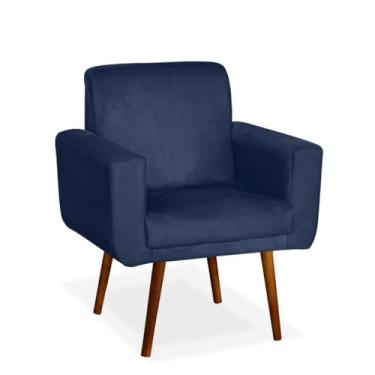 Imagem de Poltrona Anitta em Suede – Estrutura de Madeira de Eucalipto, Espuma D-26 e Pés Palito Castanho 30cm, Design Moderno para Sala, Quarto ou Escritório (Azul Escuro)