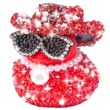 Imagem de MuMyer Ornamentos de carro de pato de borracha com strass, decorações de painel de carro de patos brilhantes com mini chapéu de caubói colar de óculos de sol