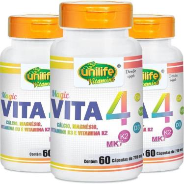 Imagem de Kit 3 Vita 4 Cálcio Magnésio Vitamina D E K2 60Cáps