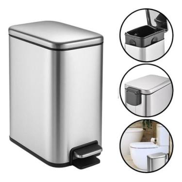 Imagem de Lixeira Soft Close 5 Litros Aço Inox Com Pedal Balde Cesto Removível S