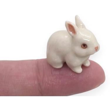 Imagem de WitnyStore ¾ Inch White Sit Rabbit Ceramic Figurine for Terrarium Decoration Collectible Statue for Adult Collectors Handcrafted Porcelain Ornament Sculpture Home Room Tabletop Decor