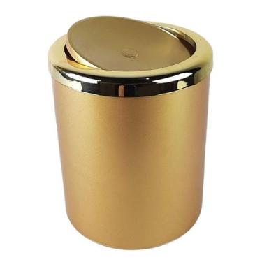 Imagem de Lixeira 5 Litros Tampa Basculante Redonda Cesto Lixo Plástico Dourado 