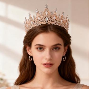 Imagem de Tiara feminina, coroa e tiara para meninas princesas, desfile de Páscoa, festival de verão, desfile de moda, acessórios de cabelo, decorações (ouro)