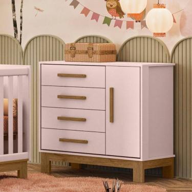 Imagem de Cômoda Sapateira 1 Porta 4 Gavetas Encanto Slim Rosa Acetinado