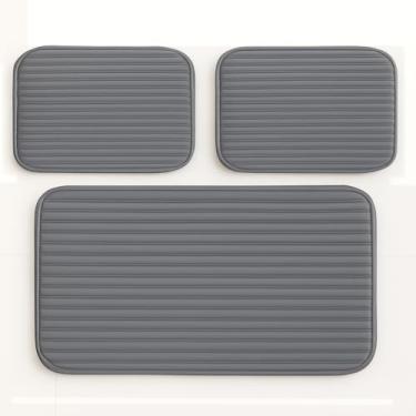 Imagem de Passadeira, Tapete de Cozinha Antiderrapante 3 Peças Antiderrapante Veludo Luxo Canelado, PráTico e VersáTil(Cinza)