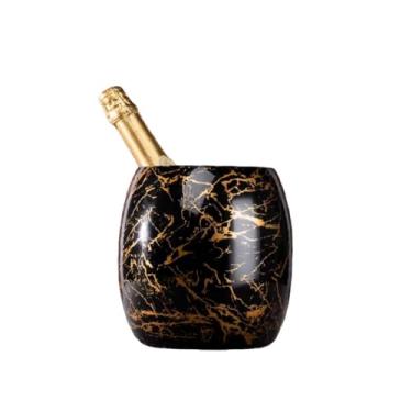 Imagem de Balde de gelo de aço inoxidável bicamada preservação do calor isolamento frio bonito KTV champanhe vinho tinto cerveja gelo bloco de gelo balde comercial (preto)