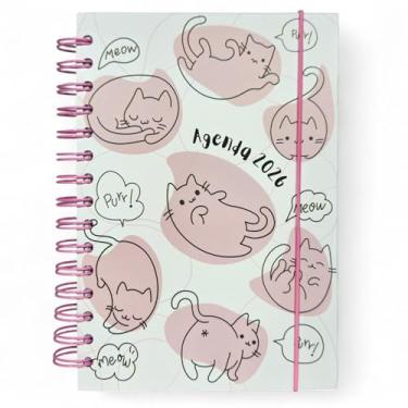 Imagem de Agenda Diária de Bolsa 2026 Planner 16x12 Capa Dura Pets Gatinho Cachorrinho Borboleta Feminina (GATINHOS ROSA)
