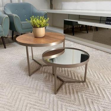 Imagem de Conjunto Mesa de Centro Redonda Dallas Amadeirado com Espelho - BELI H