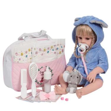 Imagem de Boneca Reborn Loira Realista Bolsa Saída de Banho Elefante - Cegonha R