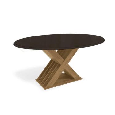 Imagem de Mesa De Sala Jantar Graviola + Tampo Com Vidro 180x105cm Freijó preto Fosco