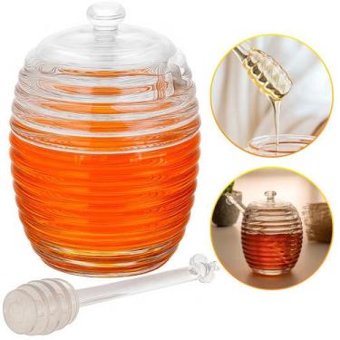 Imagem de Meleira de Vidro Lyor Colmeia Com Tampa e Pegador Decoração, 210ml