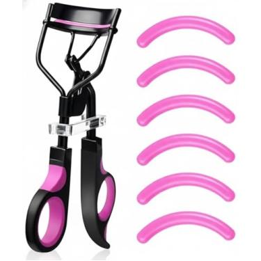 Imagem de Curvador de Cílios Profissional com 6 Almofadas de Silicone, Preto e Rosa, Design Ergonômico, Kit Completo para Maquiagem
