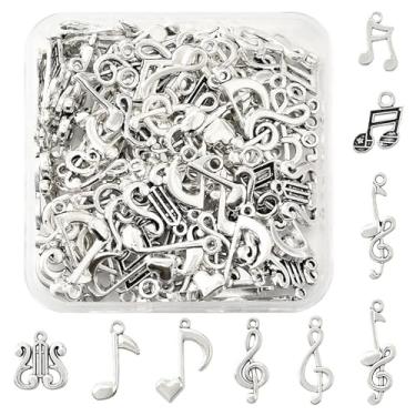 Imagem de MakemadeDIY 100 peças de pingentes de liga estilo tibetano para pulseiras, colares, brincos, kit de fabricação de joias com notas musicais em forma de mistura