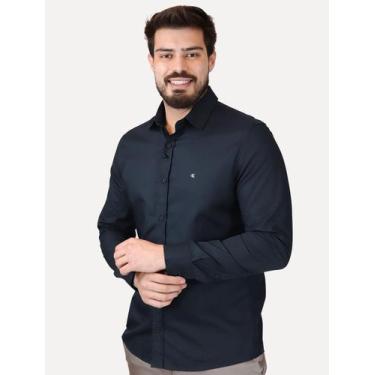 Imagem de Camisa Calvin Klein Jeans Masculina Regular Plain Light CK Logo Azul M