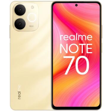 Imagem de Smartphone Celular Realme Note 70 4G, 128GB, 4GB RAM, Tela 6,74 HD+ 90Hz, Câmera 13MP, Bateria 6300mAh, Android 15, Dual SIM, Dourado