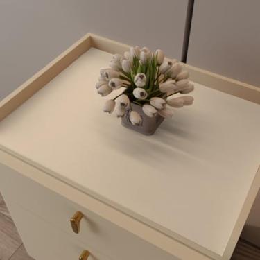 Imagem de Zinkooat Capa de mesa de cabeceira – 30,5 x 30,5 cm, à prova d'água, fácil de limpar, pode ocultar falhas. Protetor de mesa contra arranhões usado para jantar (branco branco + cinza claro 30 x 30)