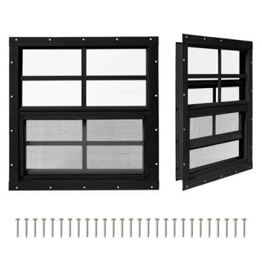 Imagem de COLORPAPA Pacote com 2 janelas de galpão, janelas deslizantes de 91,4 cm x 91,4 cm, janelas de montagem embutida com vidro temperado e tela de fibra de vidro para galinheiro, teatro, casa, garagem