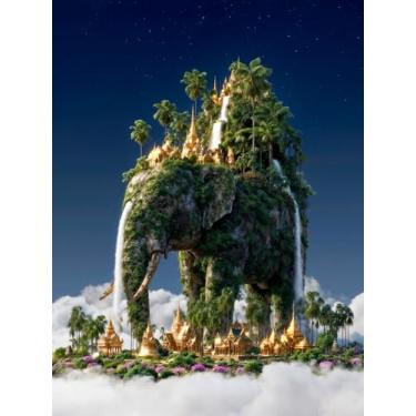 Imagem de ZSYOUIDEAS Kits de pintura de diamante Brahma de transporte de elefante para adultos, kits de arte de diamante 5D para iniciantes, pintura completa faça você mesmo com diamantes e kits de artesanato