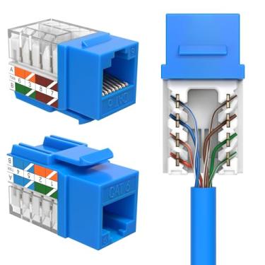 Imagem de SATMAXIMUM Pacote com 30 conectores de parede Ethernet Keystone Cat6 RJ45 Punch Down Slim Profile Azul UTP, 45 graus para patch panel e placa de parede, suporta até 10 Gbps