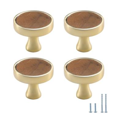 Imagem de Evionlin 4 maçanetas redondas de nogueira dourada brilhante com base de zinco puxadores de armário
