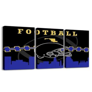 Imagem de Erosebridal Conjunto de 3 arte de parede em tela de futebol para meninos, 30,5 x 40,6 cm, pinturas de time de futebol para sala de estar, quarto, banheiro, arte de parede emoldurada para amantes de