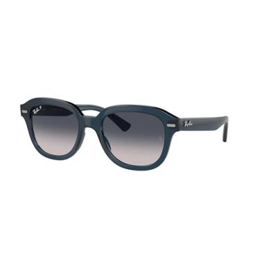 Imagem de Ray-Ban Óculos de sol femininos RB4398F Erik Low Bridge Fit Square, Opala azul escuro/azul gradiente polarizado, 53 mm