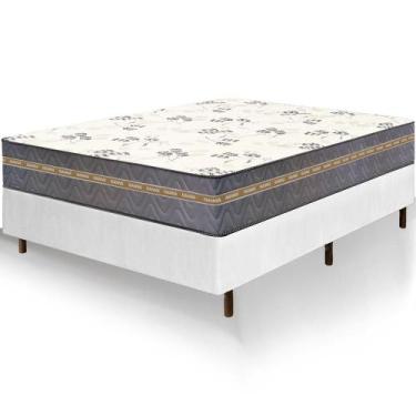 Imagem de Cama Box Casal Branca Colchão La Plata Molas Ensacadas 138x188x62cm - 