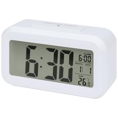 Imagem de Despertador digital pequeno para quarto, despertadores com visor de números grandes, temperatura, soneca, 12/24H para pessoas com sono profundo 14 x 7 x 4 cm, branco