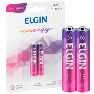 Imagem de Pilha Palito Recarregável AAA 1000 Mah Blister Com 2 Unidades ELGIN ELE000000082170