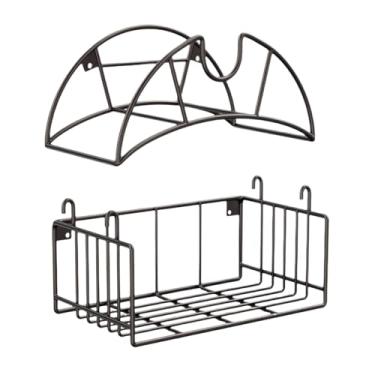 Imagem de Suporte de mangueira de parede, suporte de mangueira de jardim, suporte de parede, prateleira de metal resistente para armazenamento de cabos de extensão, organizador de quintal, piscina ao ar livre