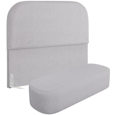 Imagem de Cabeceira Cama Box King 195cm Lanna com Puff Recamier Doha W01 Linho Cinza - Lyam Decor