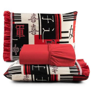 Imagem de Jogo Lençol Fiore Queen 100% Algodão Vermelho Oriental - Casa Scarpa