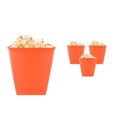 Imagem de Kit 4 Pipoqueira Retrô Laranja Neon 2,6L Plástico Premium - Bb Store