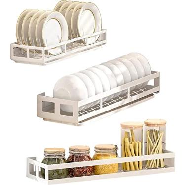 Imagem de JYXYXSCP Rack de armazenamento de cozinha, escorredor de pratos com bandeja coletora, escorredor de pratos montado na parede (branco)