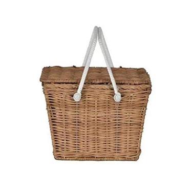 Imagem de Cesta organizadora de piquenique portátil em tecido de vime, caixa de armazenamento multifuncional, cor de tronco, cesta de piquenique