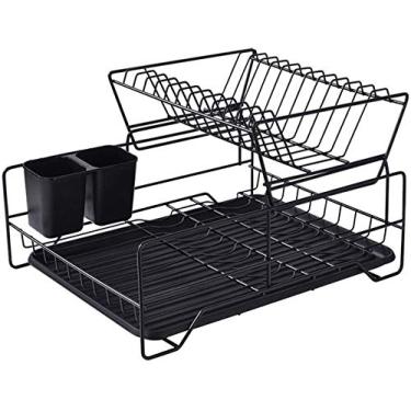 Imagem de 3FLQOOPP Suporte de ralo escorredores de pratos de cozinha multiuso escorredor de pratos com bandeja de gotejamento, prateleira de armazenamento e suporte de pauzinhos