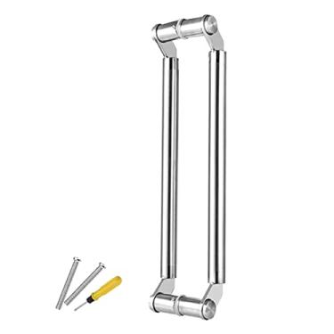 Imagem de Maçaneta de porta dupla face, maçanetas de vidro/celeiro/porta da frente, conjunto de ferragens de poste de aço inoxidável, puxadores de puxar resistentes comerciais (cor: prata, tamanho: 80 cm/31 1/2