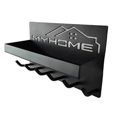 Imagem de Porta-chaves decoração de parede de metal varanda rack de armazenamento de parede casaco porta-chaves porta traseira parede pendurar na parede (cor: preto tamanho: tamanho único)