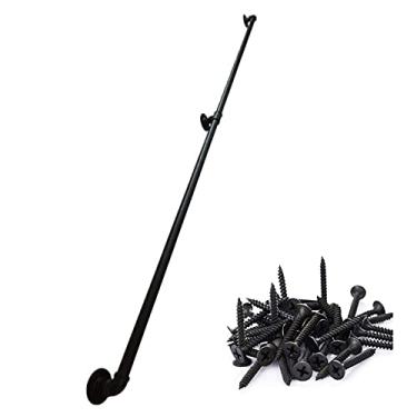 Imagem de Corrimão de escada - kit completo, corrimão de tubo preto industrial de escada com suporte de montagem na parede, casa contra a parede, grades internas e externas para idosos (tamanho: 3,4 m)