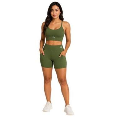 Imagem de Conjunto Feminino Top Costas Nua + Shorts Com BOLSO Poliamida Summer Pro Verde-Feminino