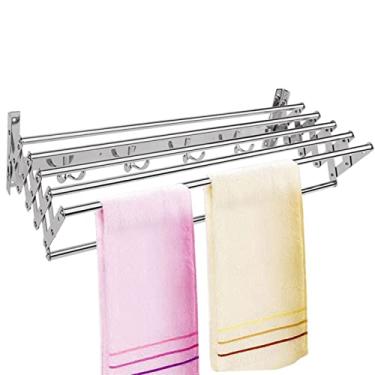 Imagem de EESCZVGBDX Roupas dobráveis de parede para uso doméstico fácil armazenamento rack de secagem Airer secador de roupa cabide toalha dobrável casa de banho fácil armazenamento rack de secagem prateleira