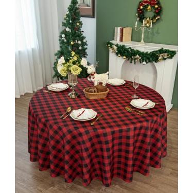 Imagem de Essifunia Toalha de mesa xadrez à prova d'água – Toalha de mesa xadrez clássica redonda de 272 cm para uso interno/externo – Capa de mesa Buffalo para piqueniques, churrascos e festas