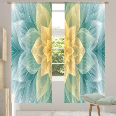 Imagem de 2 conjuntos de painéis florais, amarelo, azul, mandala, cortinas transparentes, arejadas, com filtro leve, painéis de cortina de porta e janela para sala de estar, quarto, jantar, 192 cm de