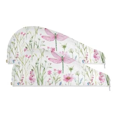 Imagem de SEHANY Toalha de cabelo de microfibra de flores coloridas elegantes para mulheres, 2 peças, turbantes de cabelo de secagem rápida com botão, touca de cabelo seco absorvente toalha de secagem de cabelo