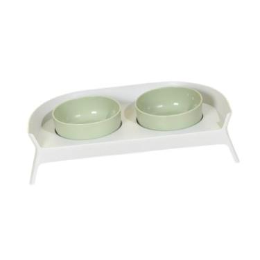 Imagem de Generic Conjunto de tigela de água para comida de gato Tigelas elevadas para gatos Design Comida para cachorro e prato de água Alimentador para animais de, Cinza Verde