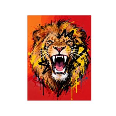Imagem de Animais Pintura Arte Parede - Cabeça Leão - Impressões em tela - Moderno Colorida Pôster para decoração sala de estar 50x65cm Sem Moldura