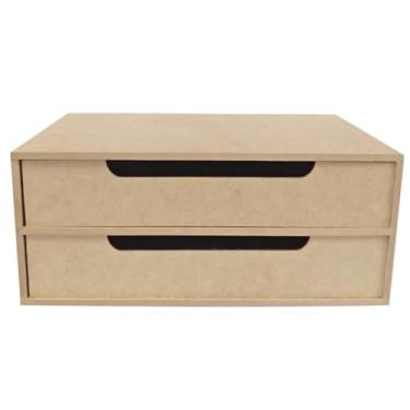Imagem de Organizador de Mesa com 2 Gavetas para Documentos A4 – Gaveteiro em MDF com Suporte de Monitor(Cru)